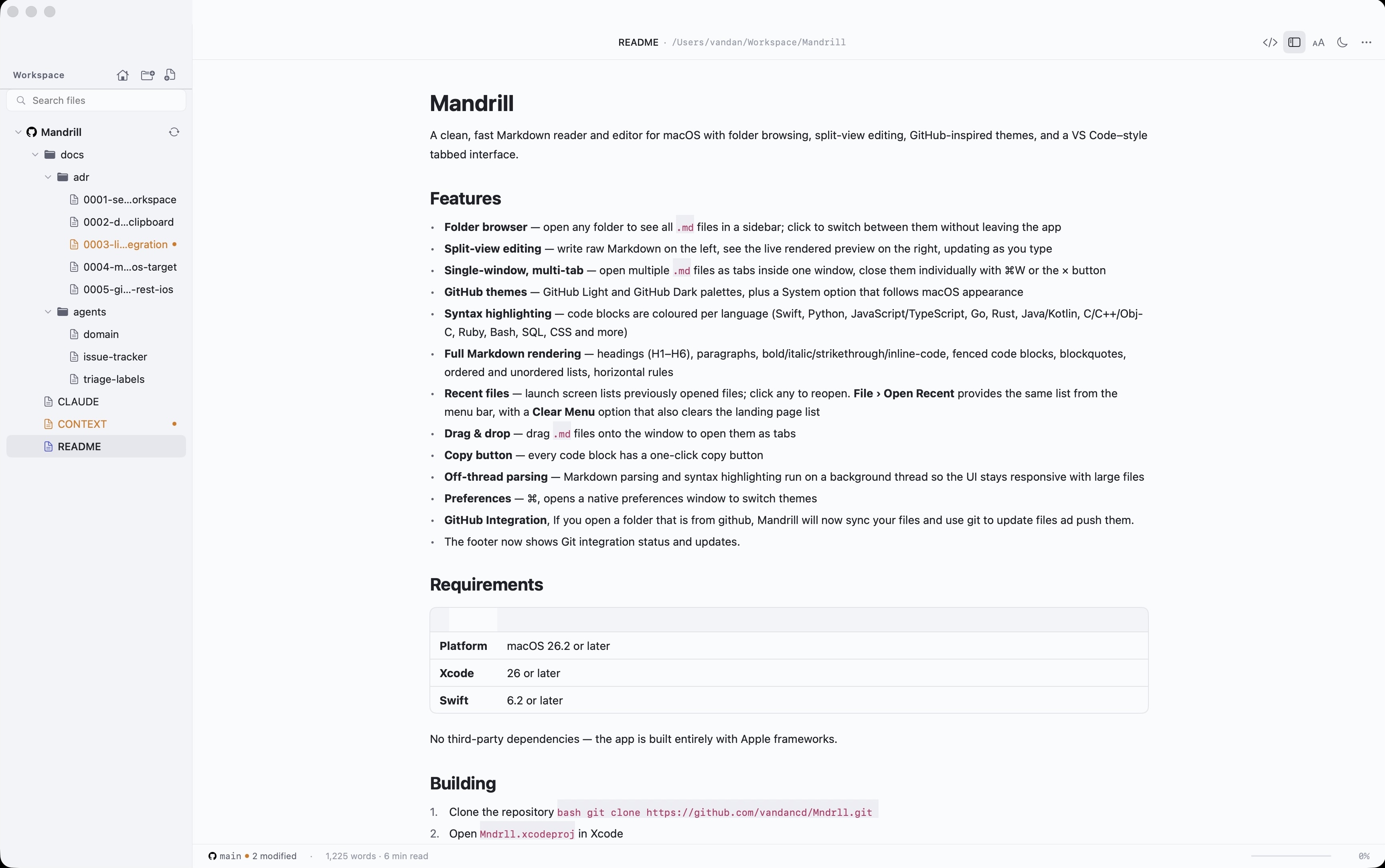 Mandrill GitHub integration — folder with modified files and push button